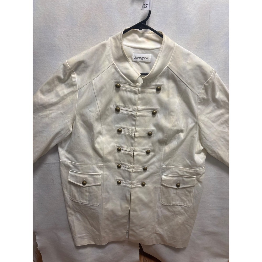 Bloomingdale Military Jacket Women XL White Brass Button Longline Vintage